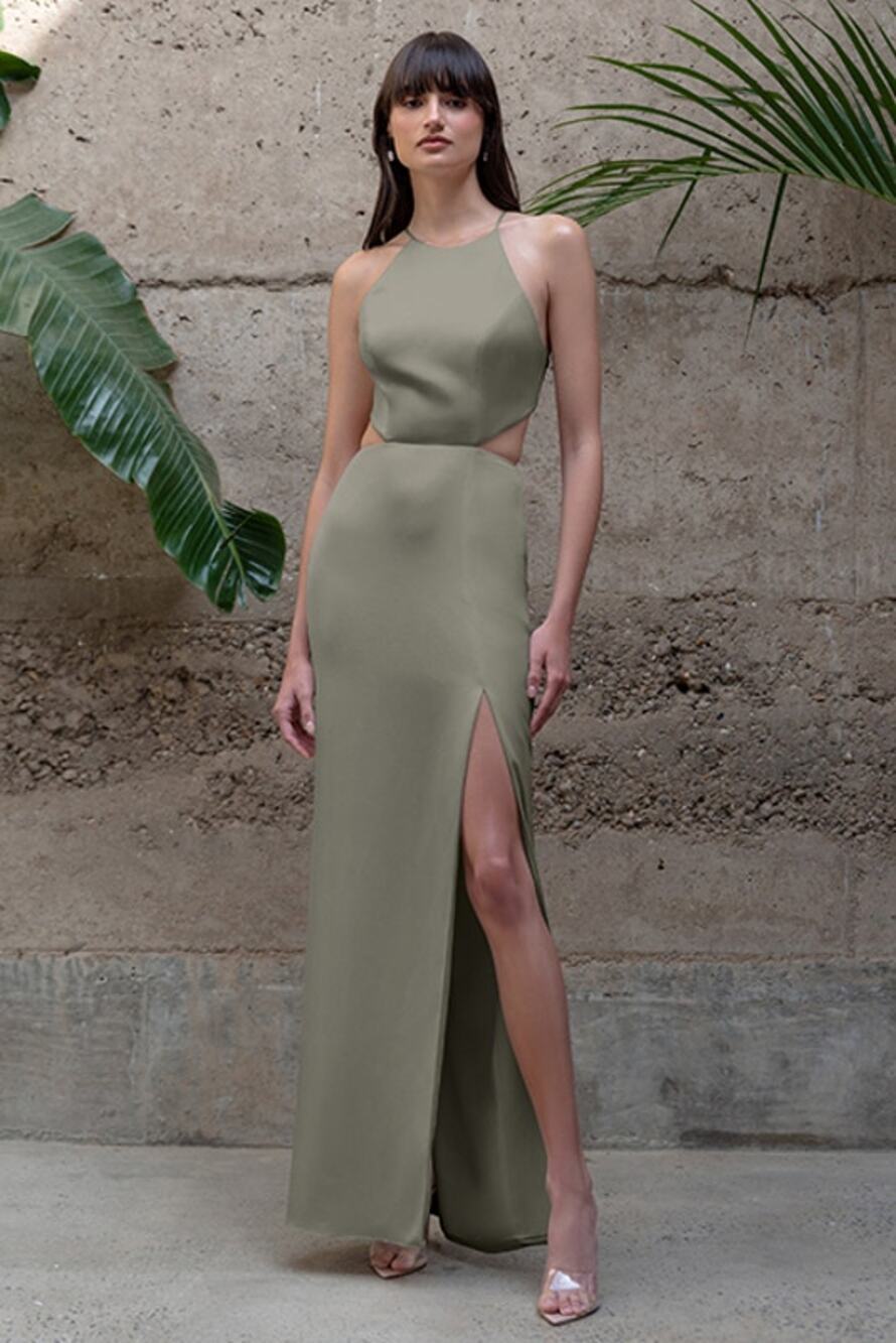 JENNY YOO 'Kendra' Satin Gown in Moss Sage Green NWT US 0